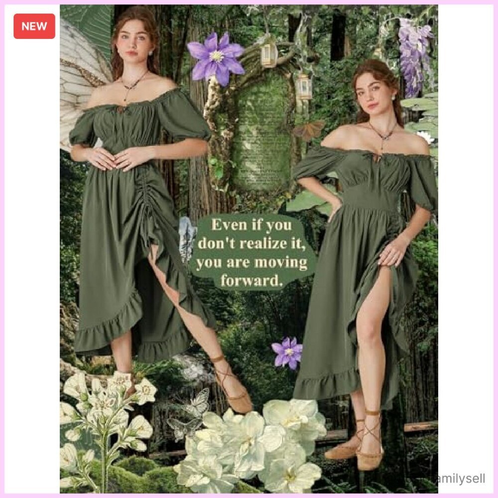 Corset Maxi Dress Elegant Victorian Cottagecore Renaissance Fair Ruffle - Picture 3 of 8